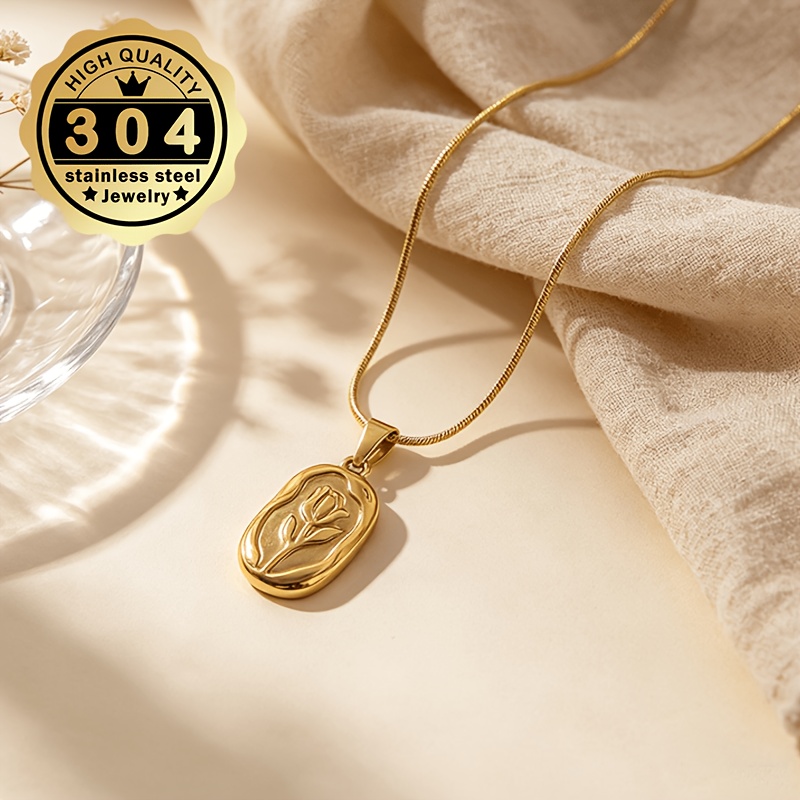Women's 304 Stainless Steel Rose Flower Pendant Necklace